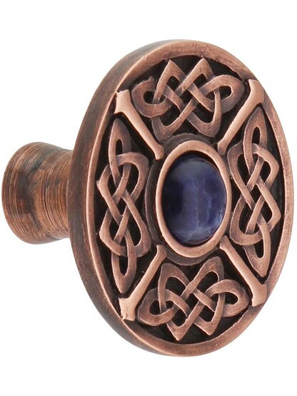 Celtic Jewel Knob Inset with Blue Sodalite in Antique Copper.